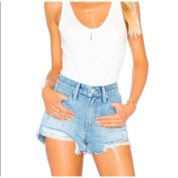 Lovers + Friends Revolve Denim Jack High Rise Distressed Shorts Size 26 W 28 - Picture 5 of 8